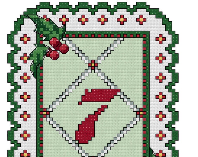 HOLLY and BERRIES 12 Days Of Christmas 7 to 9 Cross Stitch-Needlepoint Pattern (Basic Cross Stitch)(aprox. 2.25"x3.0" )(Color Key & Chart)