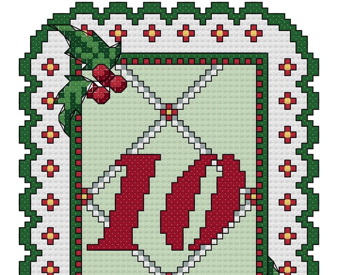 HOLLY and BERRIES 12 Days Of Christmas 10 to 12 Cross Stitch-Needlepoint Pattern (Basic Cross Stitch)(aprox. 2.25"x3.0" )(Color Key & Chart)