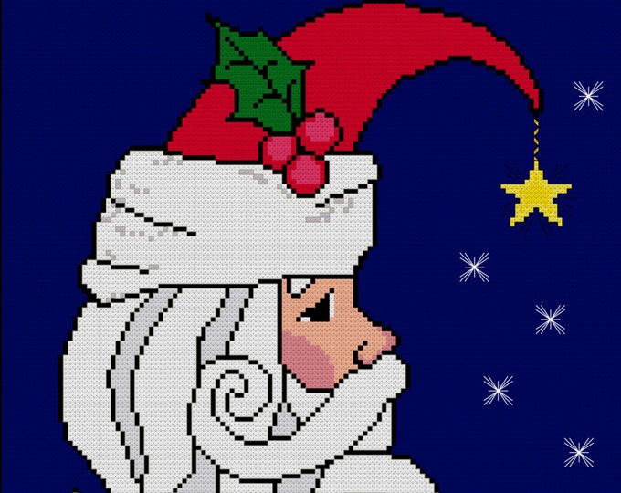 Christmas CRESCENT MOON SANTA...  Cross Stitch Pattern (approx. 7.75"x 10.5")(Color Key & Chart)