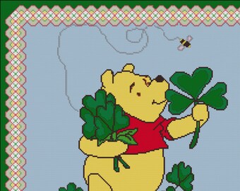 St PATRICKS DAY POOH.. Winny the Pooh... Cross Stitch Pattern (approx. 11"x 10.5")(Color Key & Charts)