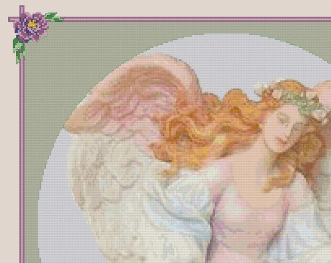 GUARDIAN ANGEL Cross Stitch Pattern (approx. 12.25" x 12.25")(Enlarged Color Key & Charts)