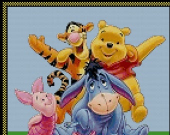 FRIENDS FOREVER The Pooh Gang with Pooh, Tigger, Piglet and Eeyore... Cross Stitch Pattern (approx. 8.25"x 8.5")(Color Key & Charts)