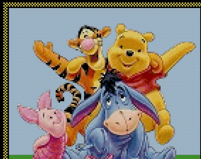 FRIENDS FOREVER The Pooh Gang with Pooh, Tigger, Piglet and Eeyore... Cross Stitch Pattern (approx. 8.25"x 8.5")(Color Key & Charts)