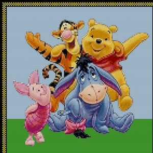 FRIENDS FOREVER The Pooh Gang with Pooh, Tigger, Piglet and Eeyore... Cross Stitch Pattern (approx. 8.25&quot;x 8.5&quot;)(Color Key & Charts)
