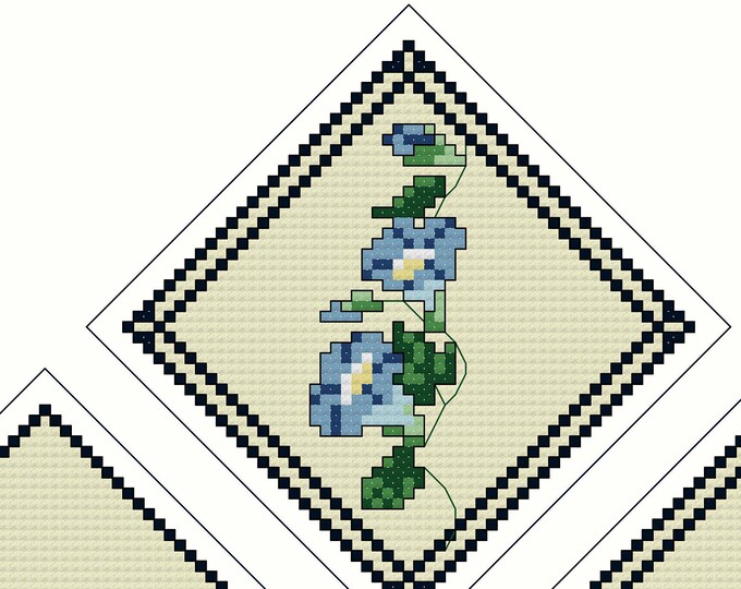 FLORAL ORNAMENT Counted Cross Stitch - Needlepoint (approx. 2.75"x 2.75") (Color Key & Charts) (Sewing Instructions)