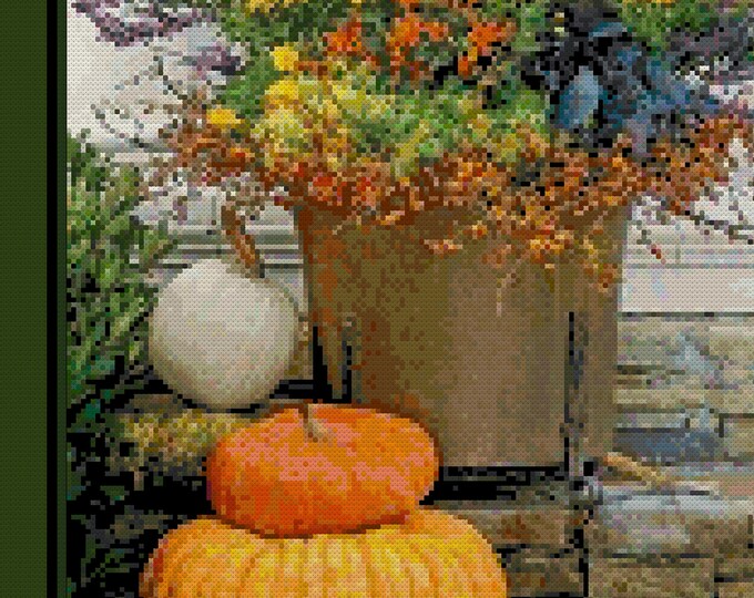 FALL COLORS...  Cross Stitch Needlepoint Pattern (approx. 9"x 12")(Enlarged B&W and Color Charts with Key)