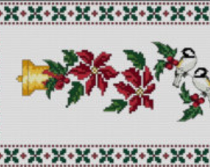 BIRDS and POINSETTIAS Table Runner/Sash... Cross Stitch Pattern (approx. 49"x 5")(Color Key & Chart)