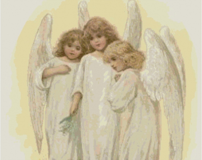 GUARDIAN ANGELS Cross Stitch Pattern (approx. 13" x 17")(Enlarged Color Key & Chart)