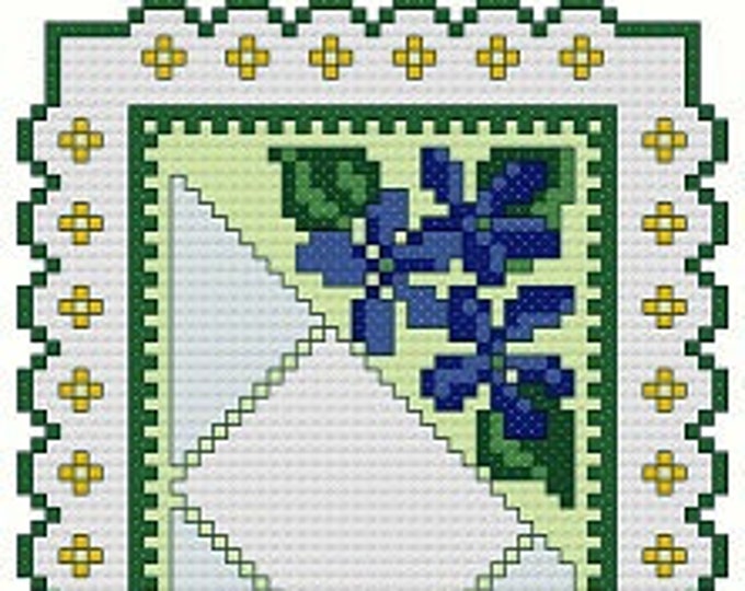 BOTANICAL BOOKMARK BLUES  digital cross-stitch pattern (Basic Cross Stitch)(approx. 3"x 10.75")(Enlarged Color Key & Charts)