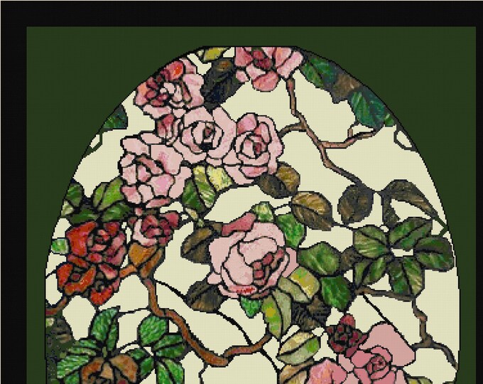 Large ROSES STAINED GLASS Style 22ct Cross Stitch / Needlepoint Pattern (approx. 18"x 23")(Color Key & Charts included) Botanical