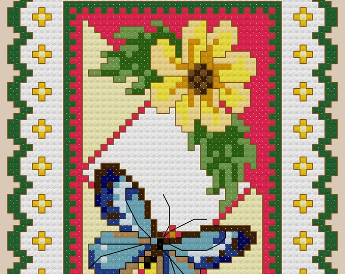 BOTANICAL BUTTERFLY 1 digital cross-stitch pattern (Basic Cross Stitch)(approx. 4"x 5")(Enlarged Color Key & Charts)