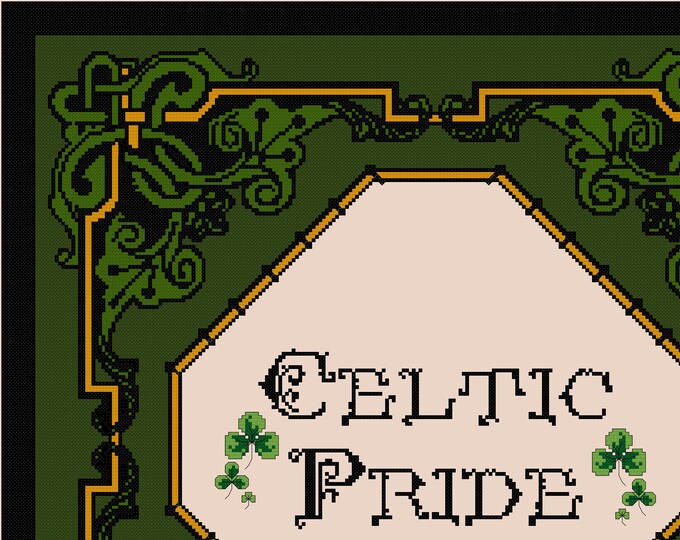 New Large CELTIC PRIDE Frame Design Cross Stitch Pattern (approx. 14.5"x 14.5")(B&W and Color Charts and Key) Only 6 Colors