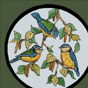 Large SPRING BIRDS Cross Stitch Pattern (approx. 19&quot;x19&quot;)(Color Key & Charts)