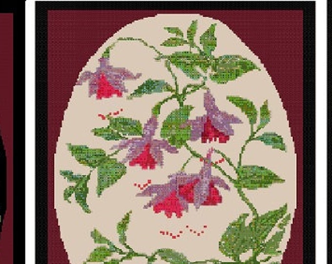 New FUCHSIA  Cross Stitch Pattern (approx. 10"x "13.25")(B+W and Color Chart & Key) Only 75 Colors