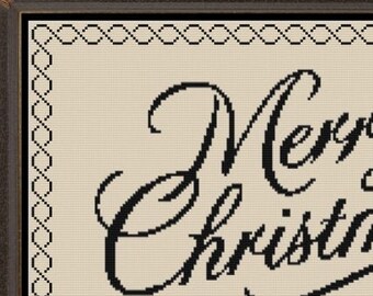 Large MERRY CHRISTMAS Cross Stitch Pattern (approx. 15.8"x9.4")(Color Key & Charts) 14ct (5 Colors)