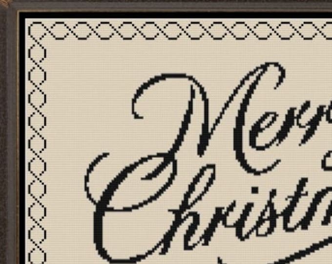 Large MERRY CHRISTMAS Cross Stitch Pattern (approx. 15.8"x9.4")(Color Key & Charts) 14ct (5 Colors)