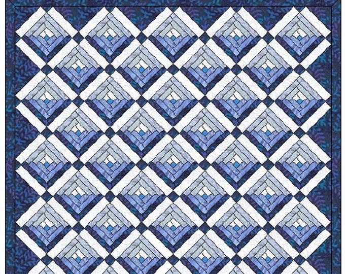 BABY BLUES Log Cabin Quilt Pattern (Traditional and Strip Quilting) (approx. 38" x 45") (Log Cabin Block Template & Illustrations)