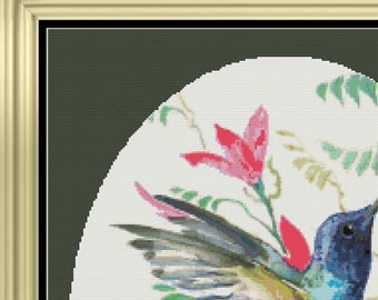 HUMMINGBIRD  Cross Stitch Pattern (approx. 11"x 14")(Color Key & Chart included)