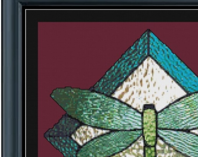 STAINED GLASS DRAGONFLY Cross Stitch Pattern (approx. 11.25" x 11.75")(Color Key & Chart included)