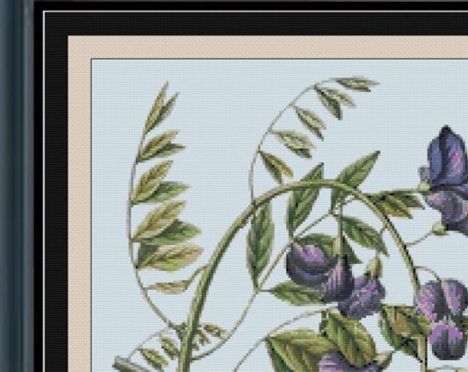 WISTERIA 1  Cross Stitch Pattern (approx. 11"x 14")(Enlarged Color Key & Chart) Botanical
