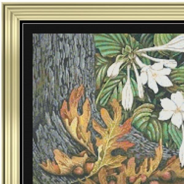 WOODLAND HOSTA...  Cross Stitch / Needlepoint Pattern (approx.11"x 9")(Enlarged B&W and Color Charts with Key)