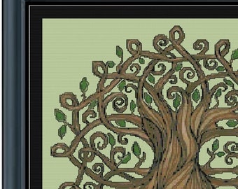 CELTIC KNOT TREE of Life - digital 14ct Cross-Stitch / Needlepoint pattern (approx. 16.5"x16.5") (Black-n-White and Color Chart & Key)