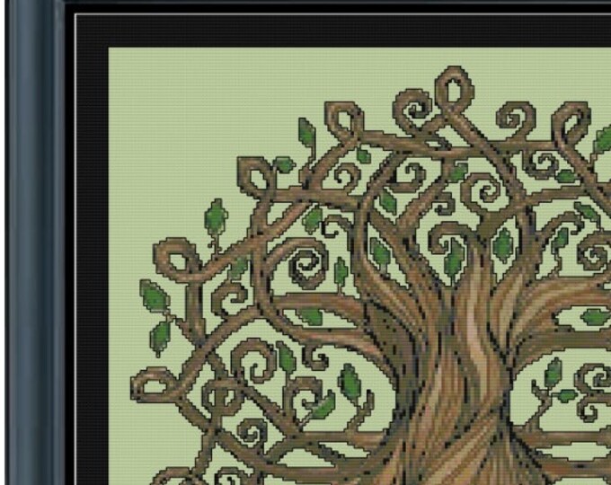CELTIC KNOT TREE of Life - digital 14ct Cross-Stitch / Needlepoint pattern (approx. 16.5"x16.5") (Black-n-White and Color Chart & Key)