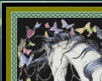 UNICORN  CELTIC FANTASY Cross Stitch / Needlepoint Pattern (approx.  12.3" x 12.3")(B-W and Color Key & Charts included)