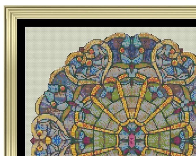 STAINED GLASS MEDALLION Cross Stitch Pattern (approx. 10" x 10.5")(B-W and Color Key & Charts included) Tiffany Style