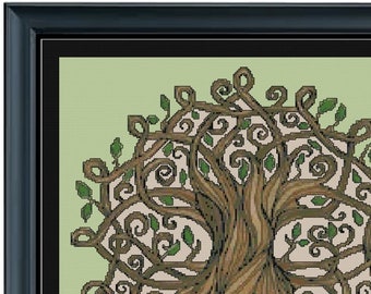 CELTIC KNOT TREE of Life - digital 22ct Cross-Stitch / Needlepoint pattern (approx. 10.5"x10.5") (Black-n-White and Color Chart & Key)