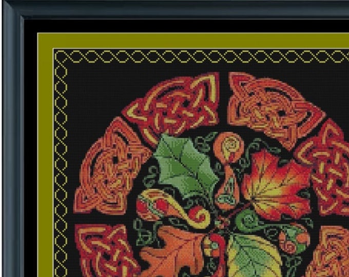 CELTIC  PRIDE Cross Stitch / Needlepoint Pattern (approx.  10" x 10")(B-W and Color Key & Charts included) Autumn Colors