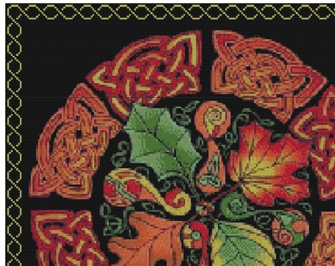 CELTIC  PRIDE Tent Stitch Needlepoint Pattern (approx.  12.3" x 12.3")(B-W and Color Key & Charts included) Autumn Colors