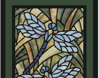 BUNTGLAS LIBELLEN Kreuzstichmuster (ca. 28 x 40 cm) (Farbschlüssel & Chart enthalten)