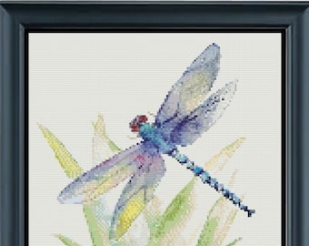 WATER COLOR DRAGONFLY Cross Stitch 18ct Pattern (approx. 7.6"x 10.7")(Enlarged Color Key & Charts) Water Color Style