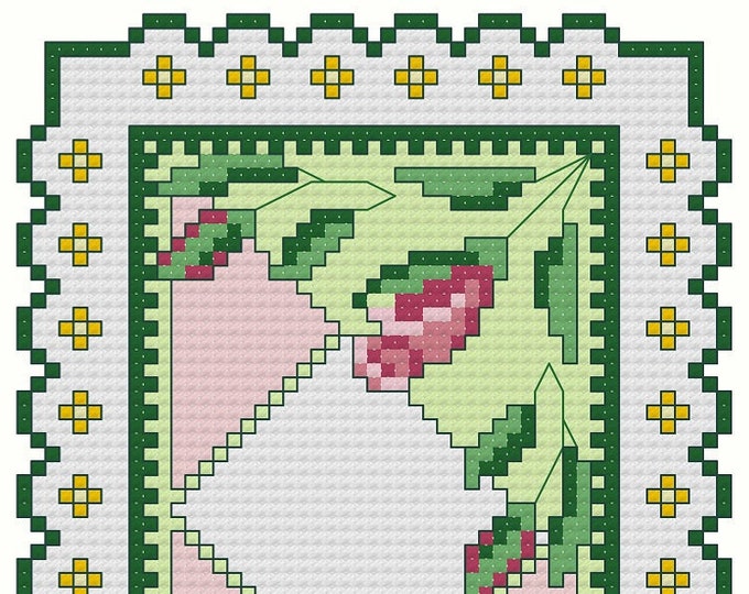 BOTANICAL BOOKMARK PINKS digital cross-stitch pattern (Basic Cross Stitch)(approx. 3"x 10.75")(Enlarged Color Key & Charts)