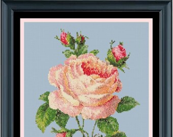 BOTANICAL ROSE  Cross Stitch Pattern (approx. 7.8"x 10")(Enlarged Color Key & Chart)