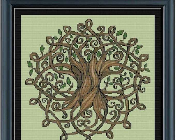 CELTIC KNOT TREE of Life - digital 18ct Cross-Stitch / Needlepoint pattern (approx. 13"x13") (Black-n-White and Color Chart & Key)