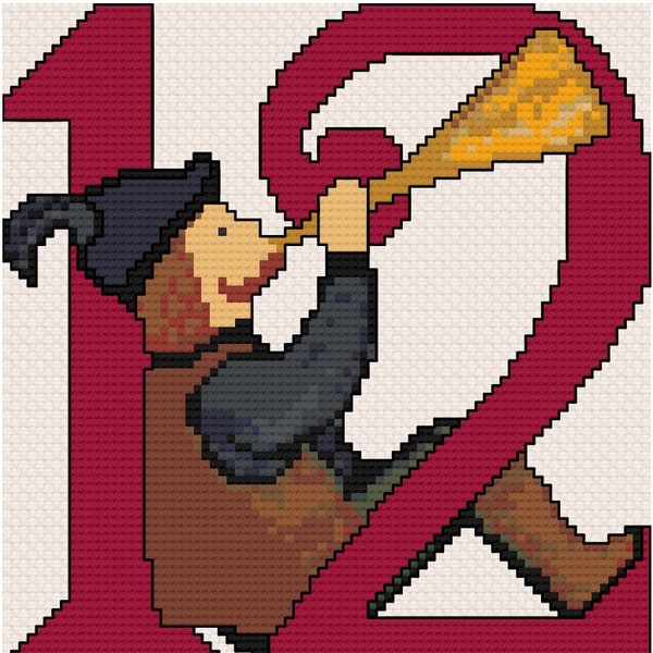 12 Days of Christmas "TWELVE PIPERS PIPING"  Counted Cross Stitch - Needlepoint (approx. 3.5"x3.7") (Color Key & Charts)