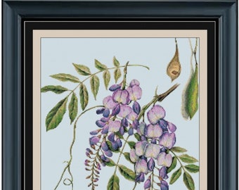 WISTERIA 2  Cross Stitch Pattern (approx. 11"x 14")(Enlarged Color Key & Chart) Botanical