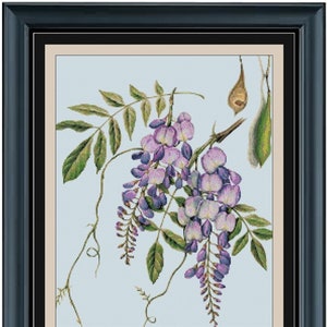 WISTERIA 2  Cross Stitch Pattern (approx. 11&quot;x 14&quot;)(Enlarged Color Key & Chart) Botanical