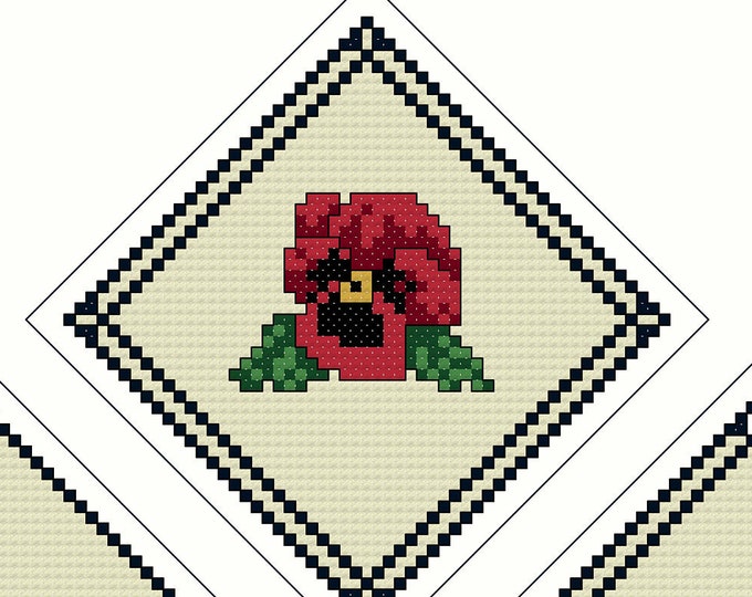 3 FLORAL ORNAMENTS "Set of 3"  Counted Cross Stitch - Needlepoint (approx. 2.75"x 2.75") (Color Key & Charts) (Sewing Instructions)