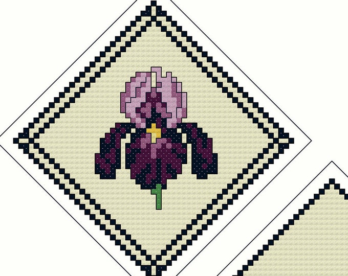 3 FLORAL ORNAMENTS "Set of 3"  Counted Cross Stitch - Needlepoint (approx. 2.75"x 2.75") (Color Key & Charts) (Sewing Instructions)
