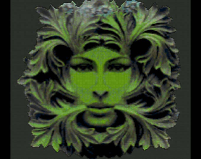 Nature Wall Art "GREEN LADY" Cross Stitch Pattern (approx. 9"x9")(Color Chart & Key)