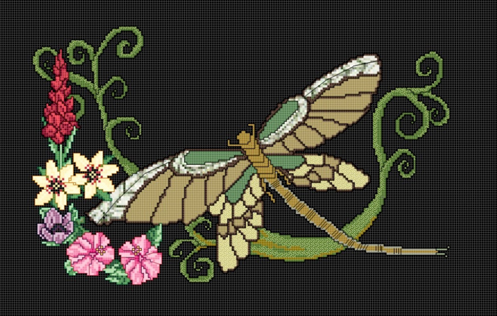 DRAGONFLY Cross Stitch Pattern approx. 10x Etsy