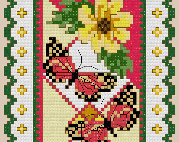 BOTANICAL BUTTERFLY 3 digital cross-stitch pattern (Basic Cross Stitch)(approx. 4"x 5")(Enlarged Color Key & Charts)