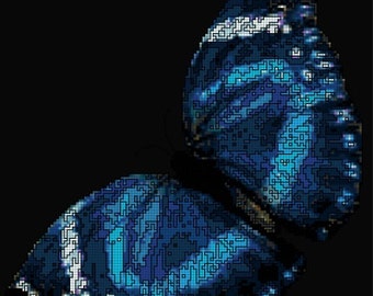 BLUE BUTTERFLY Cross Stitch Pattern (approx. 6"x 8")(Enlarged Color Key & Chart and Back-Stitch guide included)