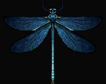 BLUE DRAGONFLY Cross Stitch Pattern (approx. 6"x 8")(Enlarged Color Key & Chart and Back-Stitch guide included)