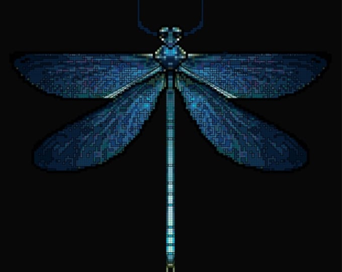 BLUE DRAGONFLY Cross Stitch Pattern (approx. 6"x 8")(Enlarged Color Key & Chart and Back-Stitch guide included)