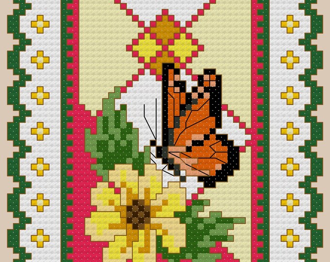 BOTANICAL BUTTERFLY 2 digital cross-stitch pattern (Basic Cross Stitch)(approx. 4"x 5")(Enlarged Color Key & Charts)