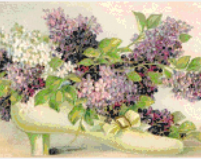 LILACS  Cross Stitch Pattern (approx. 12"x 8")(Enlarged Color Key & Chart)